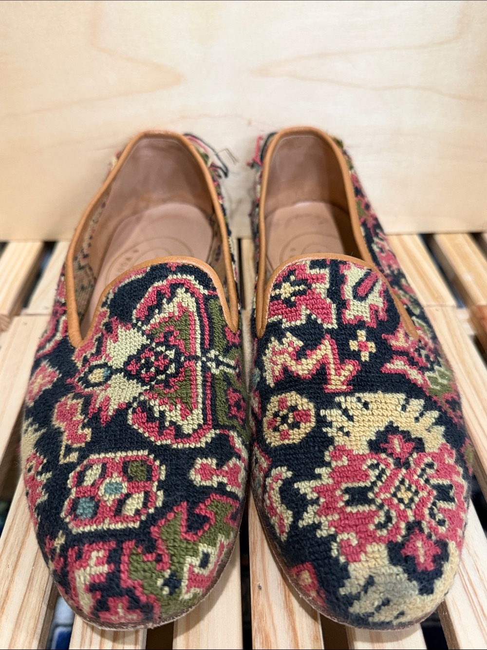 Stubbs & Wootton Tapestry Needlepoint Loafers Size 8.5 Multicolor Smoking Flats